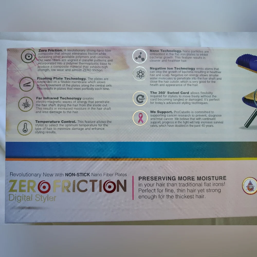 *NWT* ProCabello Zero Friction Purple Hair Straightener w/ Nanofiber Technology - Picture 5 of 6